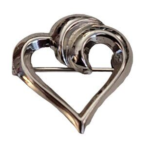 BEAU STER Sterling Silver Open Heart Pin Brooch, Signed K545